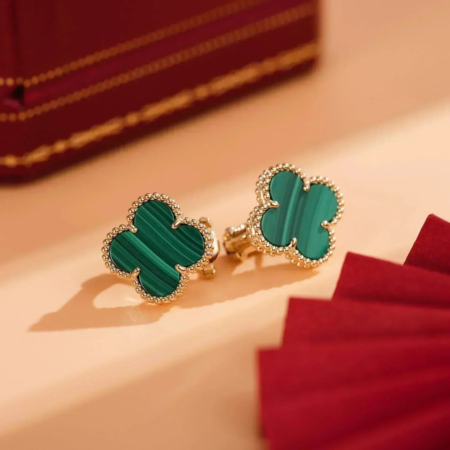 [Glitter Jewelry]CLOVER MEDIUM 1 MOTIFS MALACHITE  EARRINGS