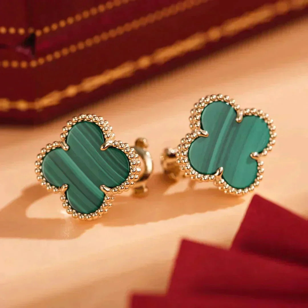 [Glitter Jewelry]CLOVER MEDIUM 1 MOTIFS MALACHITE  EARRINGS