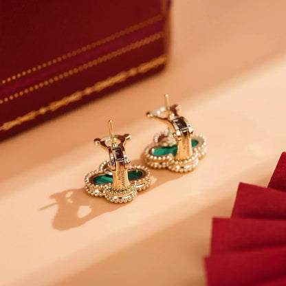 [Glitter Jewelry]CLOVER MEDIUM 1 MOTIFS MALACHITE  EARRINGS