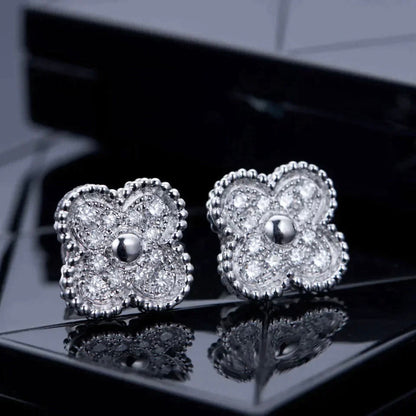 [Glitter Jewelry]CLOVER 1 MOTIFS DIAMOND STUD EARRINGS SILVER