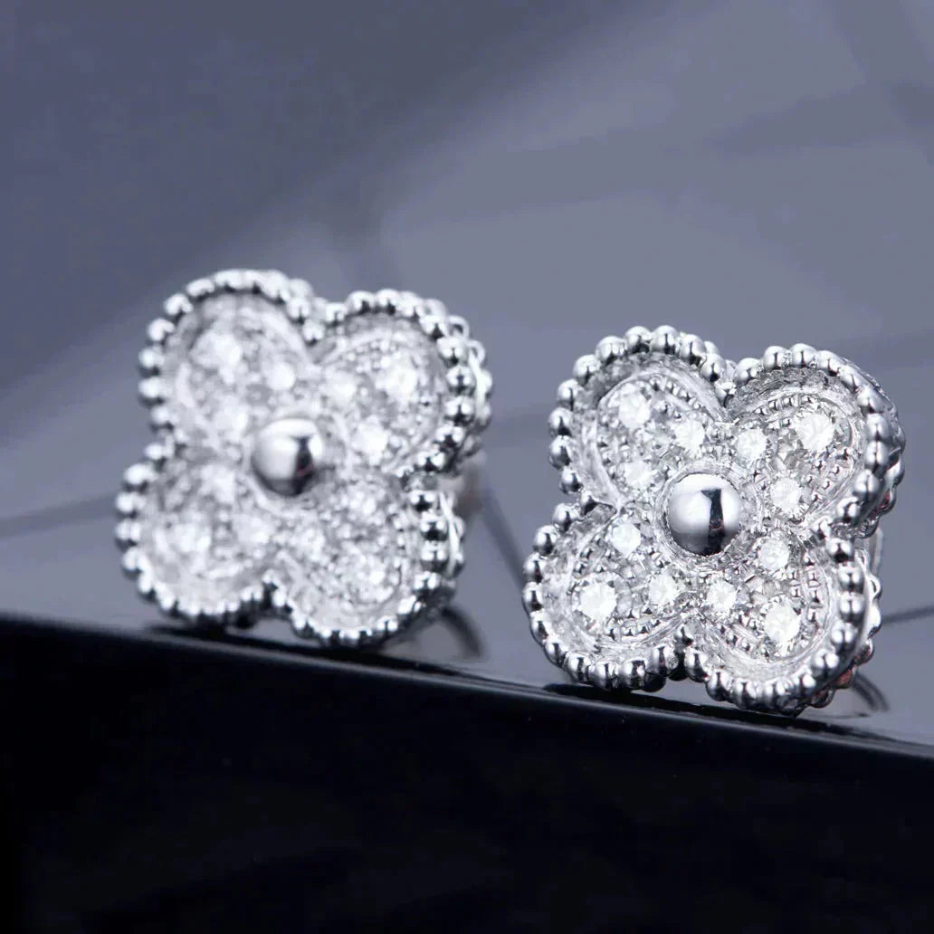 [Glitter Jewelry]CLOVER 1 MOTIFS DIAMOND STUD EARRINGS SILVER