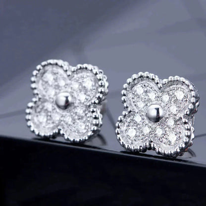 [Glitter Jewelry]CLOVER 1 MOTIFS DIAMOND STUD EARRINGS SILVER