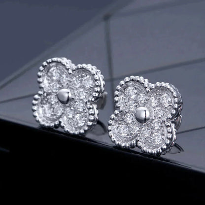 [Glitter Jewelry]CLOVER 1 MOTIFS DIAMOND STUD EARRINGS SILVER