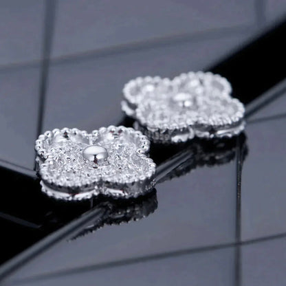 [Glitter Jewelry]CLOVER 1 MOTIFS DIAMOND STUD EARRINGS SILVER