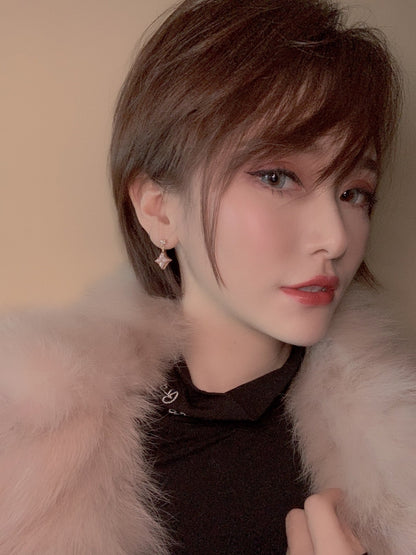 [Glitter Jewelry]DOUBLE STAR PINK GOLD MOP DROP EARRINGS