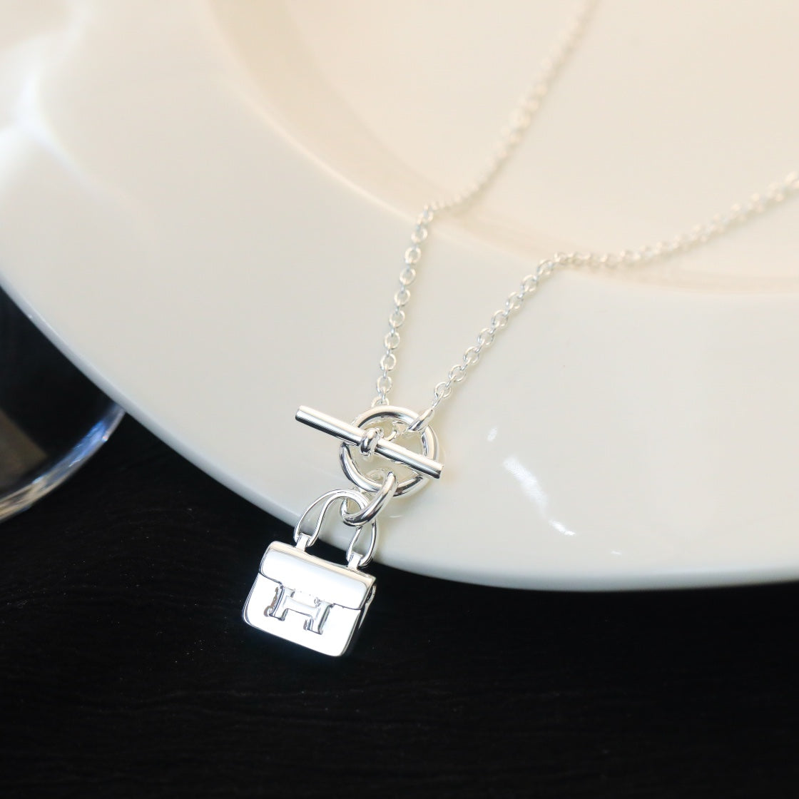 [Glitter Jewelry]POP H PEDANT SILVER NECKLACE