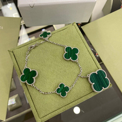 [Glitter Jewelry]CLOVER 5 MOTIFS SIVLER MALACHITE BRACELET