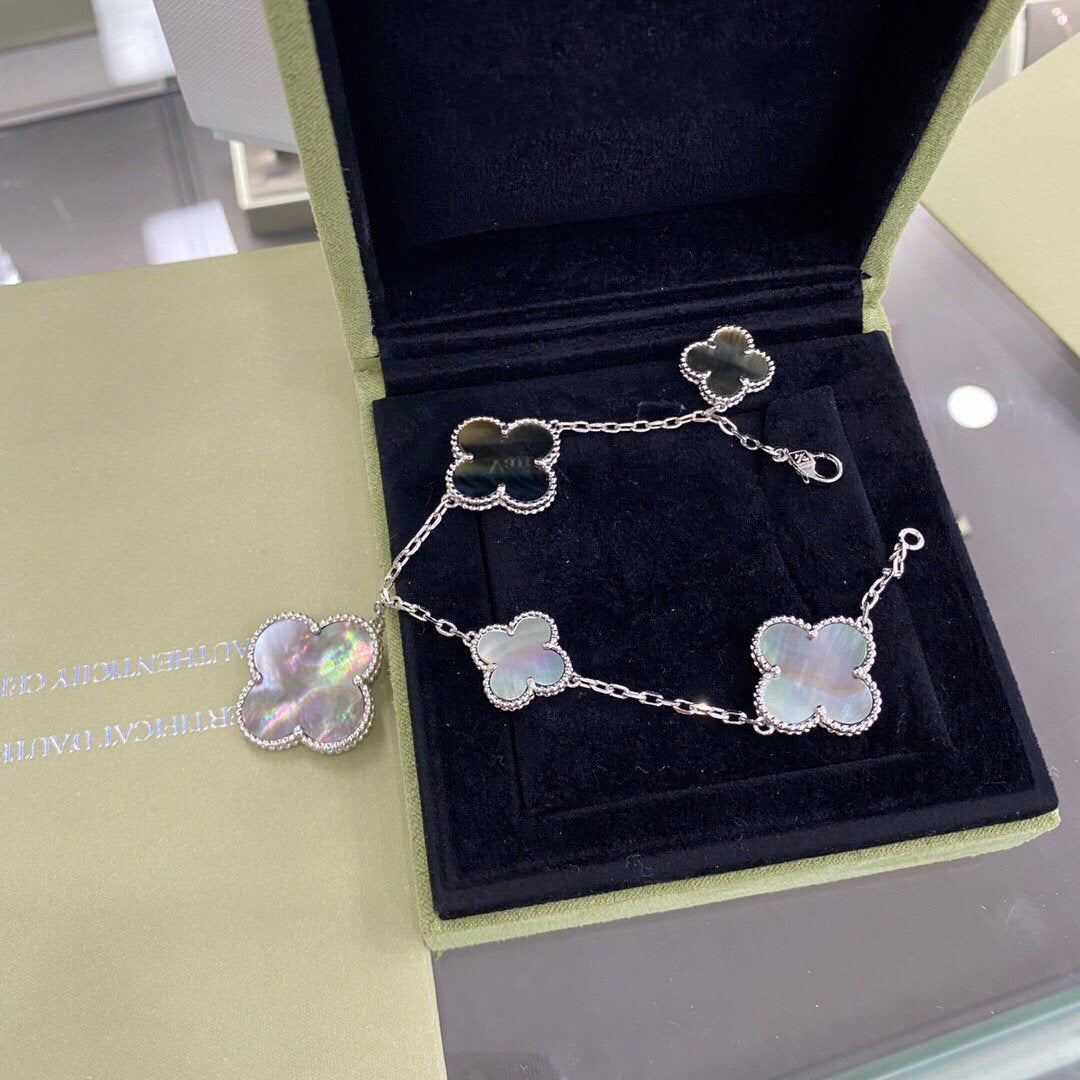 [Glitter Jewelry]CLOVER 5 MOTIFS SIVLER DARK MOP BRACELET