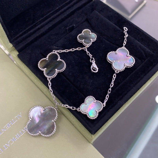 [Glitter Jewelry]CLOVER 5 MOTIFS SIVLER DARK MOP BRACELET