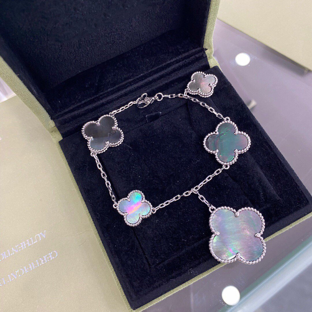 [Glitter Jewelry]CLOVER 5 MOTIFS SIVLER DARK MOP BRACELET