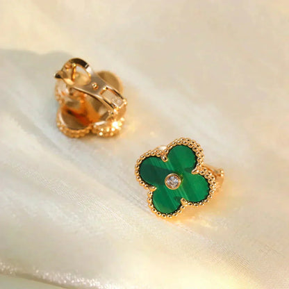 [Glitter Jewelry]CLOVER MEDIUM 1 MOTIFS MALACHITE DIAMOND EARRINGS