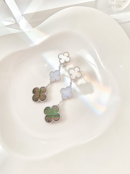 [Glitter Jewelry]CLOVER 3 MOTIFS CHALCEDONY DARK MOP SILVER EARRINGS
