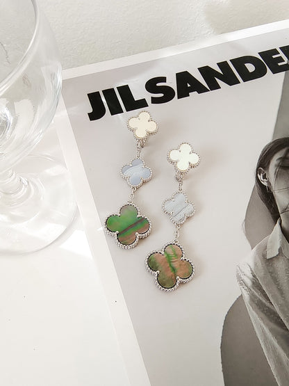 [Glitter Jewelry]CLOVER 3 MOTIFS CHALCEDONY DARK MOP SILVER EARRINGS