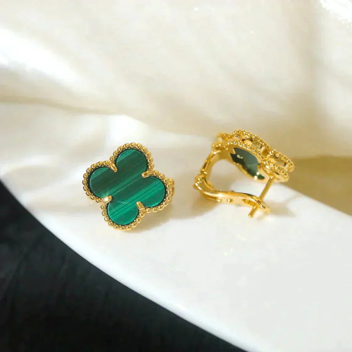 [Glitter Jewelry]CLOVER MEDIUM 1 MOTIFS MALACHITE  EARRINGS