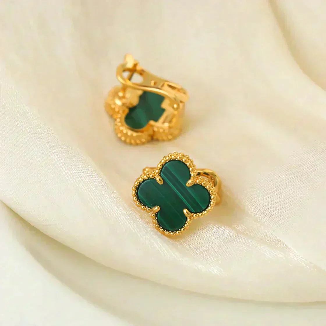 [Glitter Jewelry]CLOVER MEDIUM 1 MOTIFS MALACHITE  EARRINGS