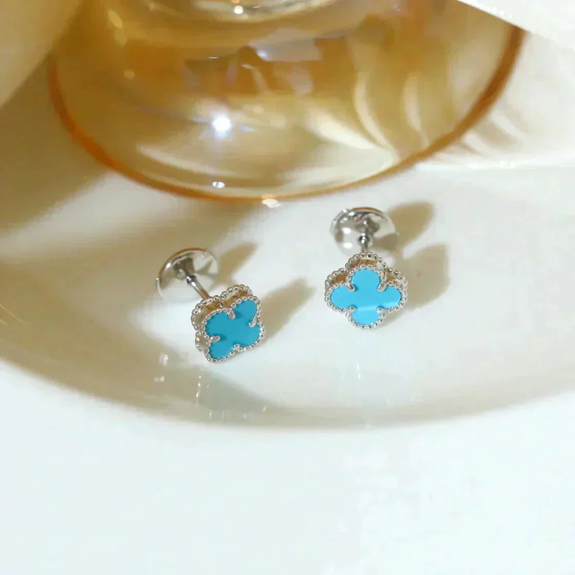 [Glitter Jewelry]CLOVER MINI 9.5MM ONYX STUD EARRINGS SILVER