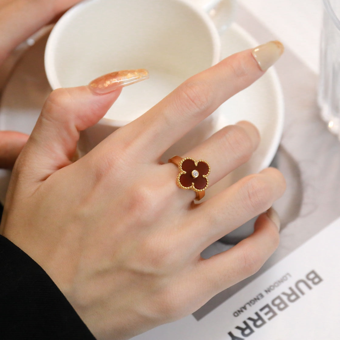 [Glitter Jewelry]CLOVER CARNELIAN RING ROSE GOLD DIAMOND