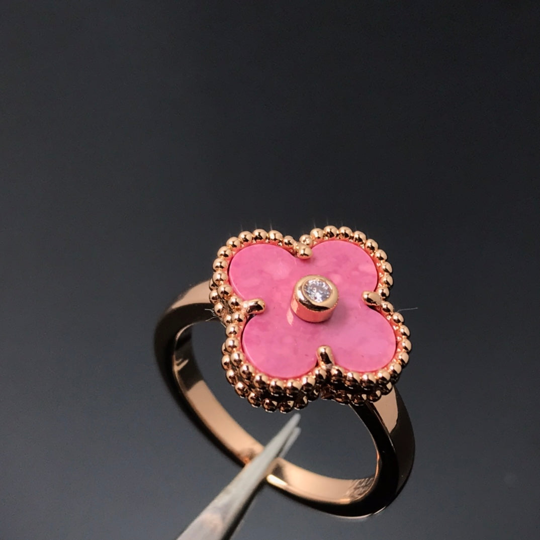 [Glitter Jewelry]CLOVER RHODONITE ROSE GOLD RING