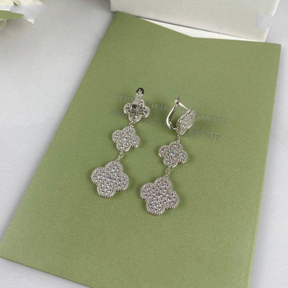 [Glitter Jewelry]CLOVER 3 MOTIF DIAMOND SILVER DROP EARRINGS