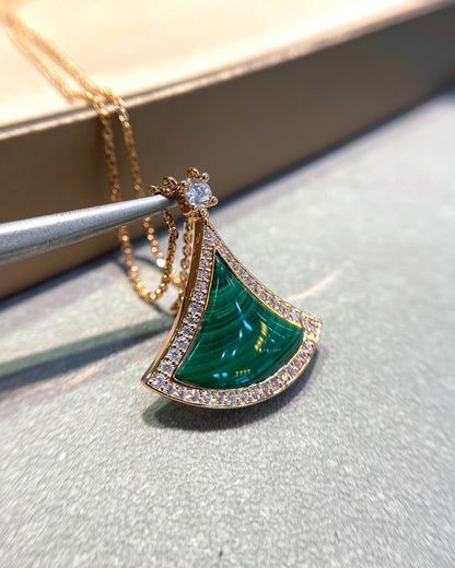 [Glitter Jewelry]DREAM MALACHITE DIAMOND PAVED PINK GOLD NECKLACE