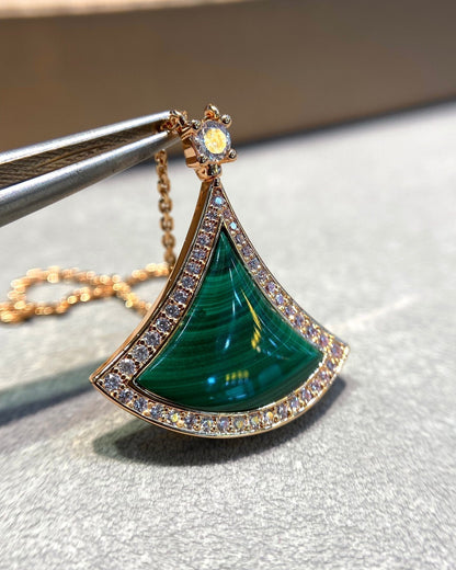[Glitter Jewelry]DREAM MALACHITE DIAMOND PAVED PINK GOLD NECKLACE