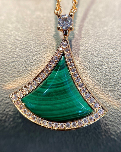 [Glitter Jewelry]DREAM MALACHITE DIAMOND PAVED PINK GOLD NECKLACE