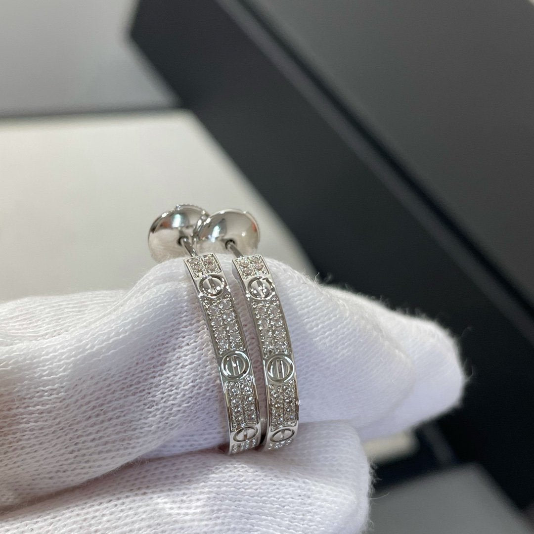 [Glitter Jewelry]LOVE DIAMOND SILVER HOOP EARRINGS