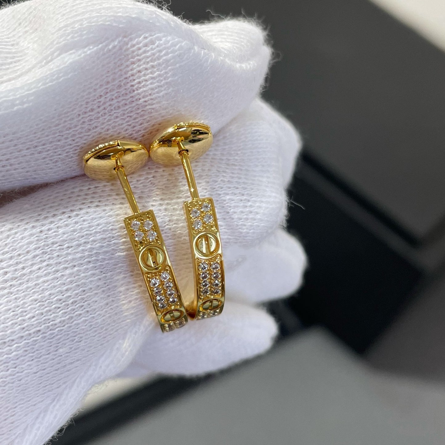 [Glitter Jewelry]LOVE DIAMOND GOLD HOOP EARRINGS