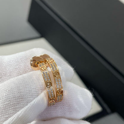 [Glitter Jewelry]LOVE DIAMOND PINK GOLD HOOP EARRINGS