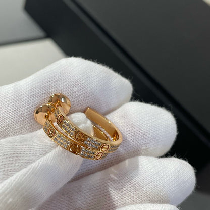 [Glitter Jewelry]LOVE DIAMOND PINK GOLD HOOP EARRINGS