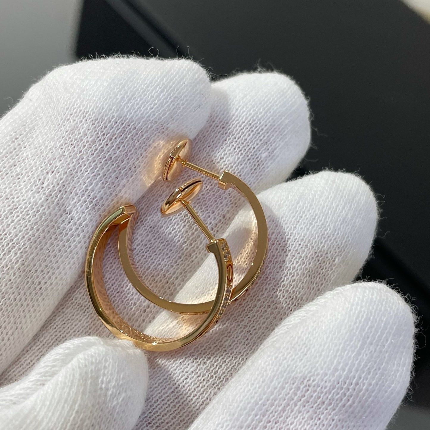 [Glitter Jewelry]LOVE DIAMOND PINK GOLD HOOP EARRINGS