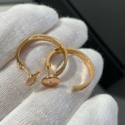 [Glitter Jewelry]LOVE DIAMOND PINK GOLD HOOP EARRINGS