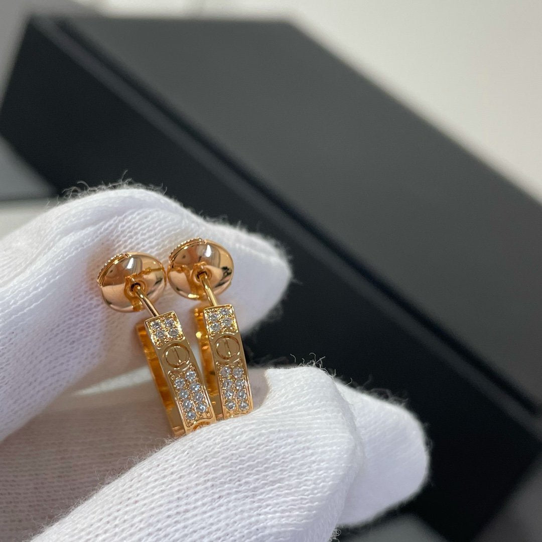 [Glitter Jewelry]LOVE DIAMOND PINK GOLD HOOP EARRINGS