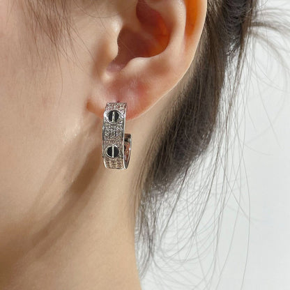 [Glitter Jewelry]LOVE CERAMIC DIAMOND PAVED SILVER EARRINGS