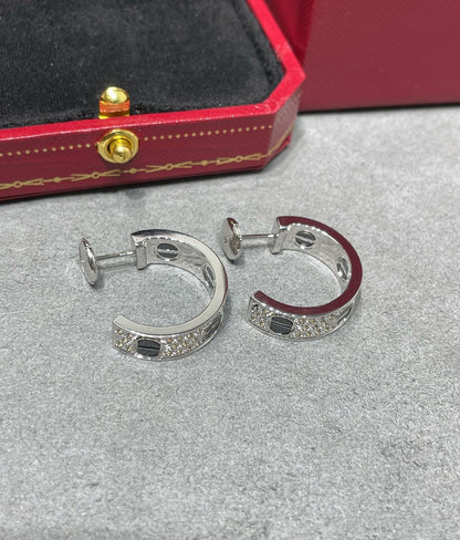 [Glitter Jewelry]LOVE CERAMIC DIAMOND PAVED SILVER EARRINGS