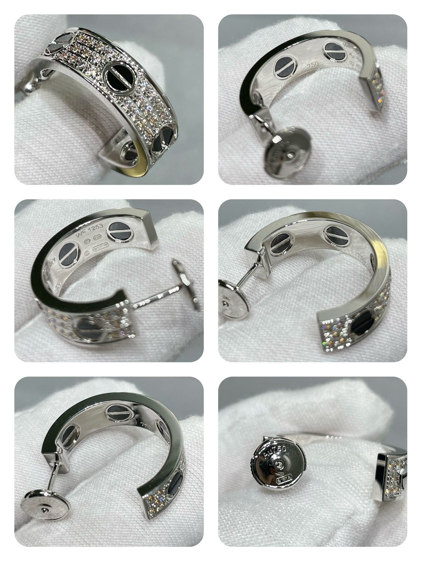 [Glitter Jewelry]LOVE CERAMIC DIAMOND PAVED SILVER EARRINGS