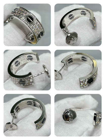 [Glitter Jewelry]LOVE CERAMIC DIAMOND PAVED SILVER EARRINGS