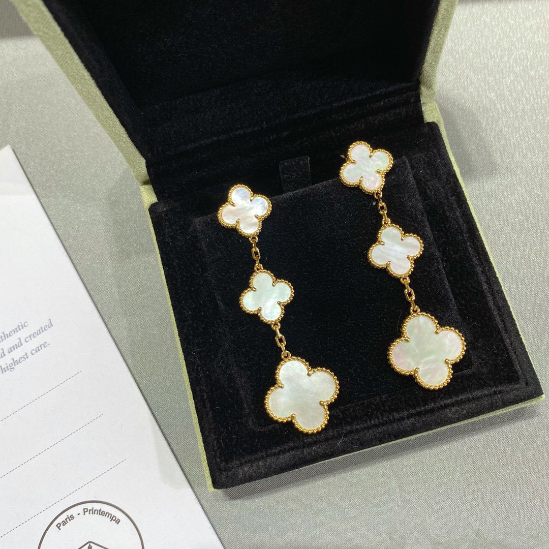 [Glitter Jewelry]CLOVER MOP 3 MOTIFS GOLD EARRINGS