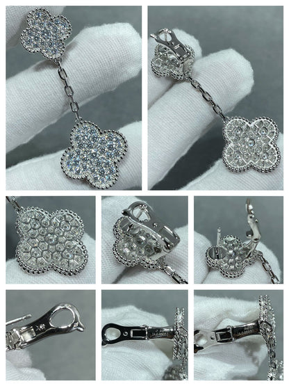 [Glitter Jewelry]CLOVER 2 MOTIFS DIAMOND PAVED SILVER EARRINGS