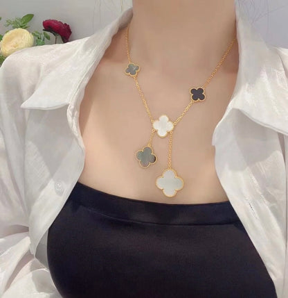 [Glitter Jewelry]CLOVER 6 MOTIF MOP ONYX GOLD NECKLACE