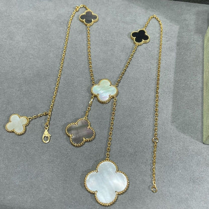 [Glitter Jewelry]CLOVER 6 MOTIF MOP ONYX GOLD NECKLACE