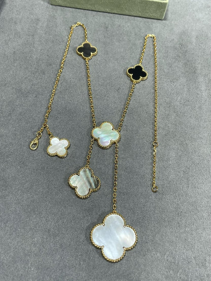[Glitter Jewelry]CLOVER 6 MOTIF MOP ONYX GOLD NECKLACE