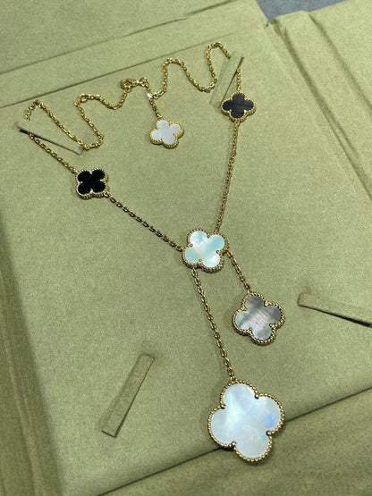 [Glitter Jewelry]CLOVER 6 MOTIF MOP ONYX GOLD NECKLACE
