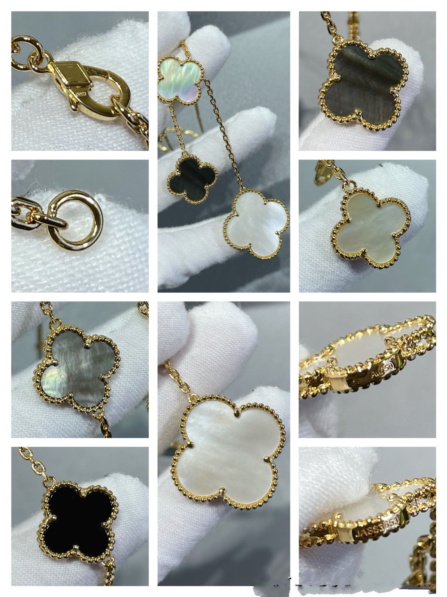 [Glitter Jewelry]CLOVER 6 MOTIF MOP ONYX GOLD NECKLACE