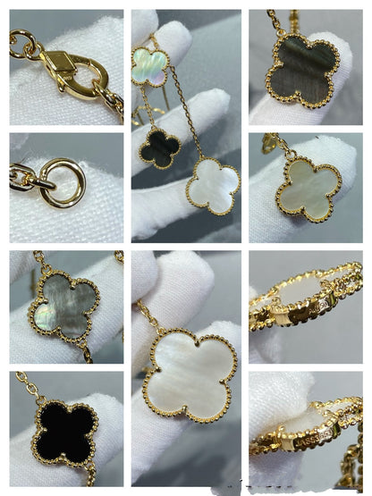 [Glitter Jewelry]CLOVER 6 MOTIF MOP ONYX GOLD NECKLACE