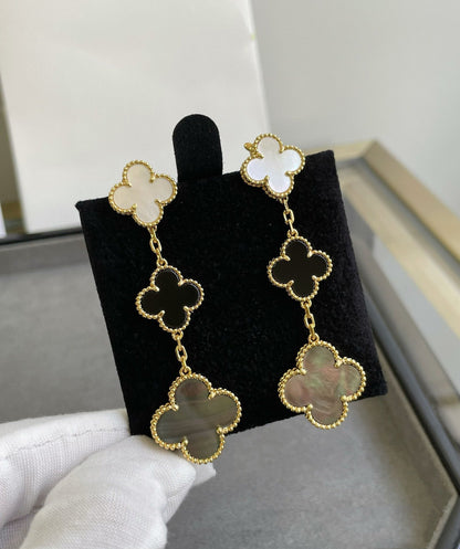 [Glitter Jewelry]CLOVER 3 MOTIF MOP ONYX DARK MOP PINK GOLD EARRINGS