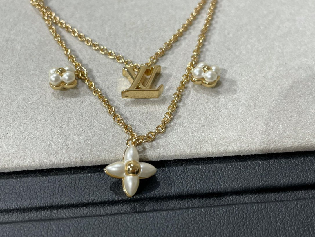 [Glitter Jewelry]FLOWERGRAM GOLD MOP DOUBLE ROW NECKLACE