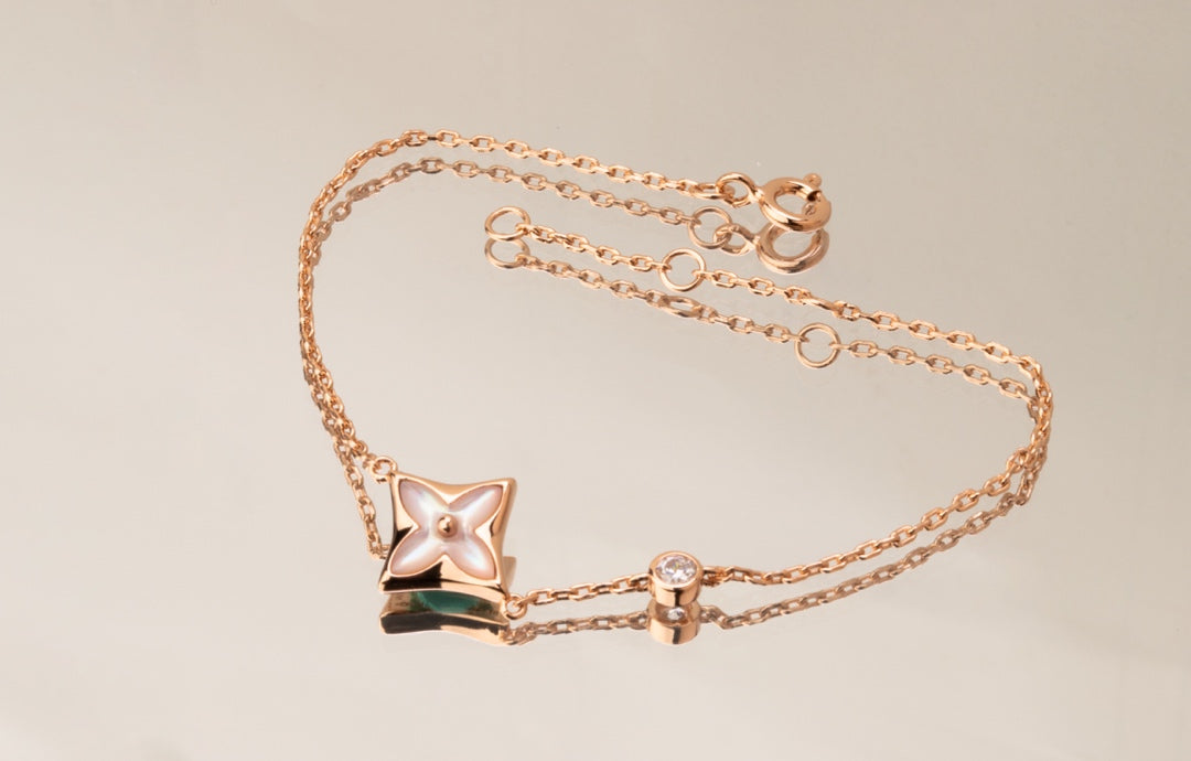[Glitter Jewelry]STAR PINK MOP 1 DIAMOND PINK GOLD NECKLACE