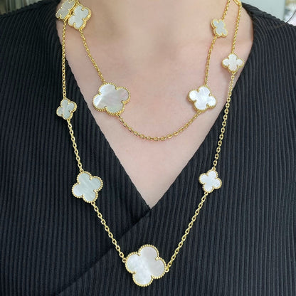[Glitter Jewelry]CLOVER 16 MOTIF WHITE MOP GOLD NECKLACE
