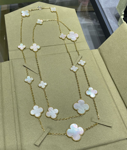 [Glitter Jewelry]CLOVER 16 MOTIF WHITE MOP GOLD NECKLACE